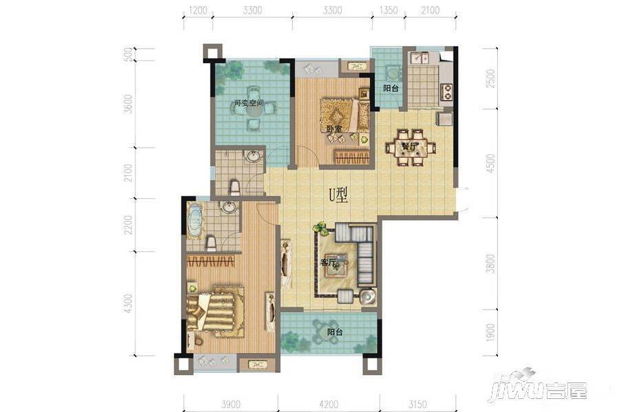 御景豪庭2室2厅2卫125.7㎡户型图