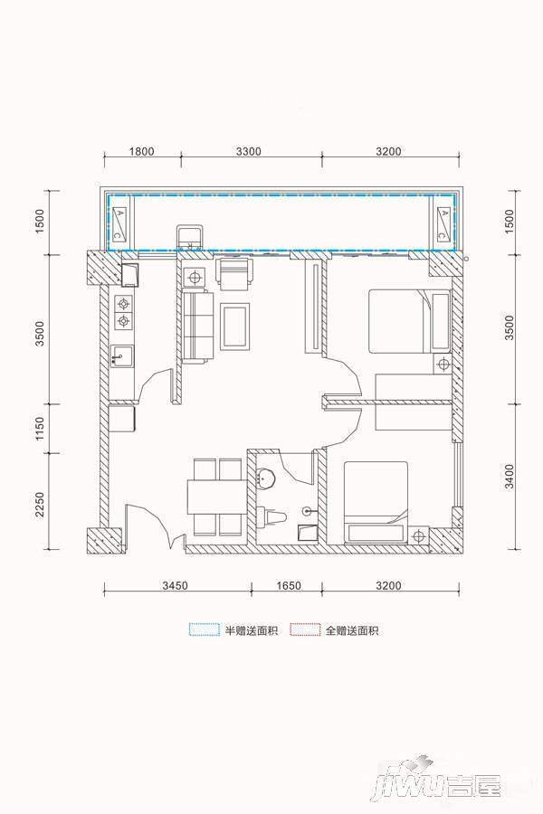 百维广场2室2厅1卫86.1㎡户型图