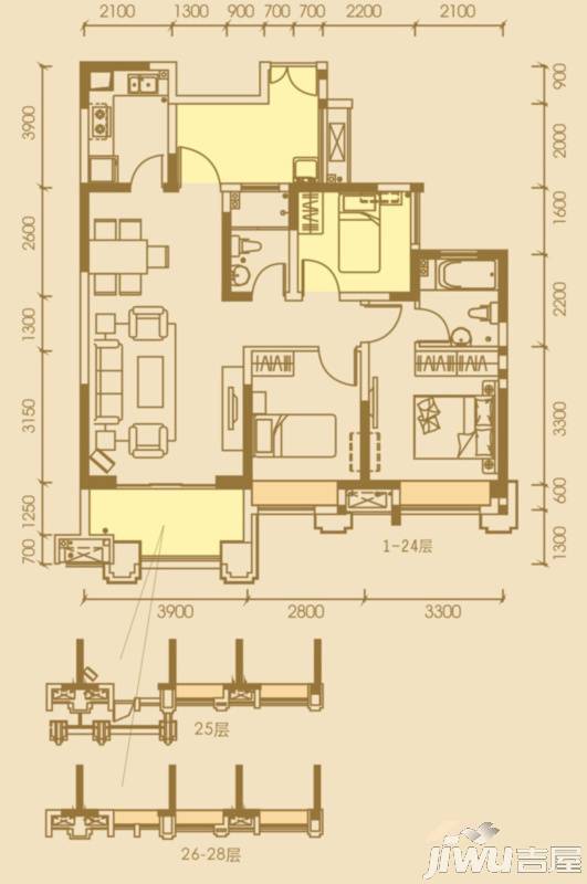 领馆国际城3室2厅2卫119.1㎡户型图