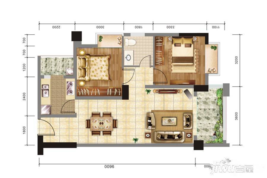 绿岑居2室2厅1卫82.3㎡户型图