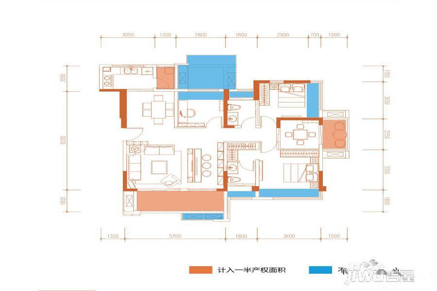 中航城4室2厅2卫120㎡户型图