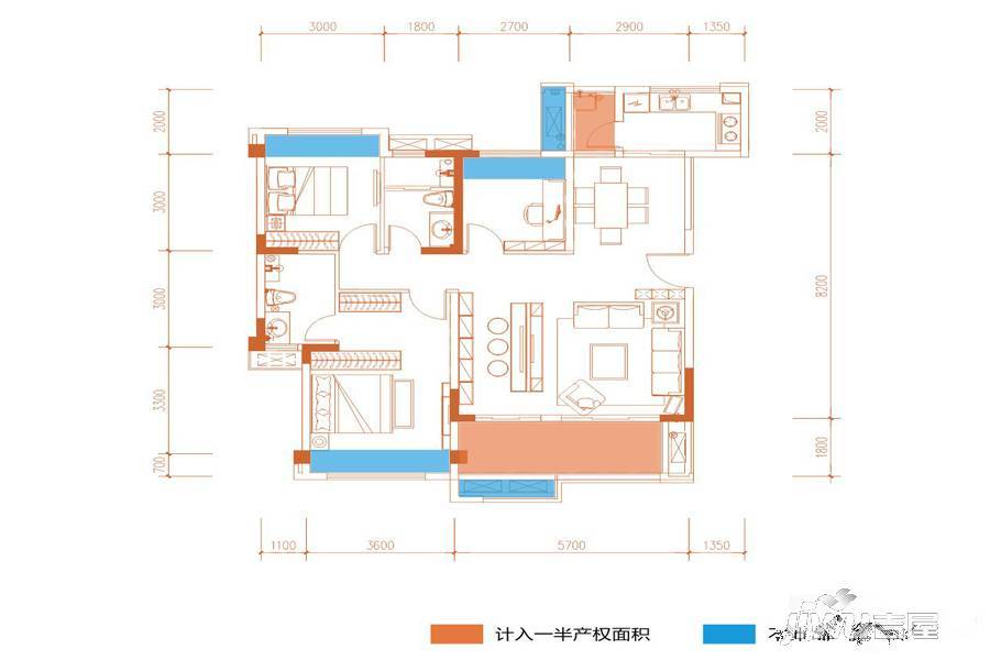 中航城3室2厅2卫110㎡户型图