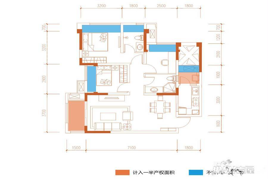 中航城3室2厅2卫90㎡户型图