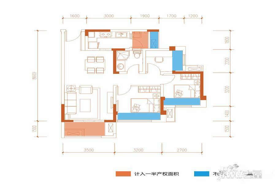 中航城3室2厅1卫78㎡户型图