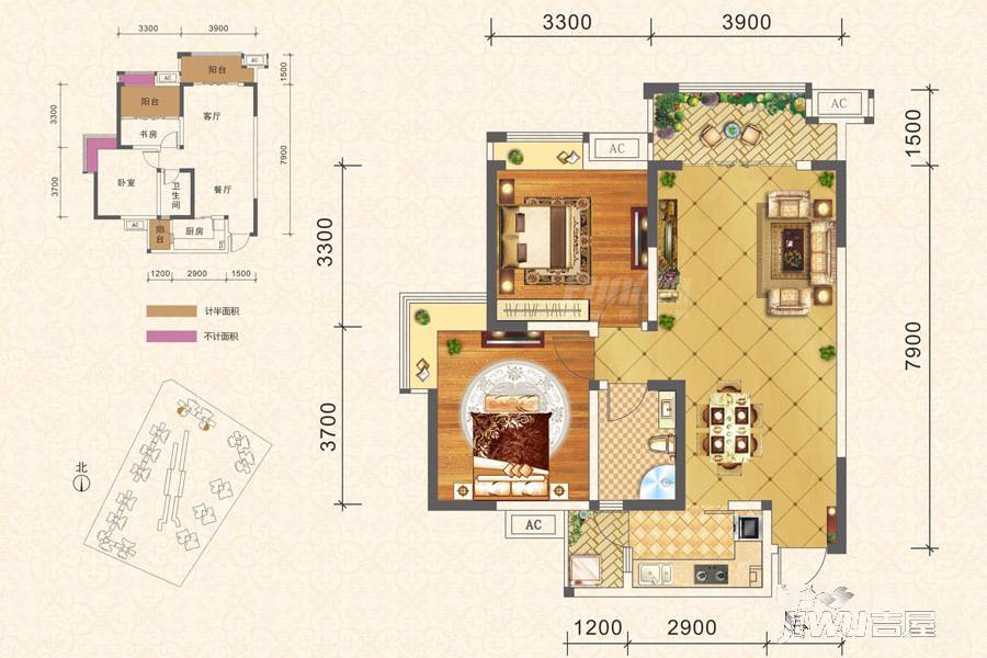 御嶺春天2室2厅1卫77.5㎡户型图