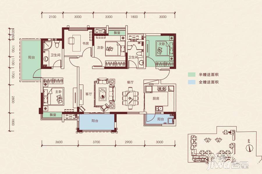 金都华府4室2厅2卫116.3㎡户型图