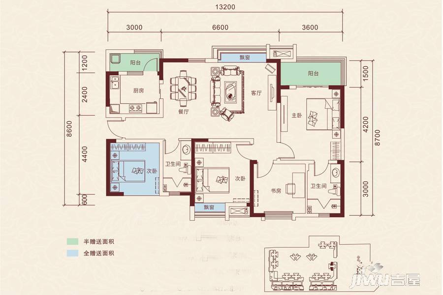 金都华府4室2厅2卫113.1㎡户型图