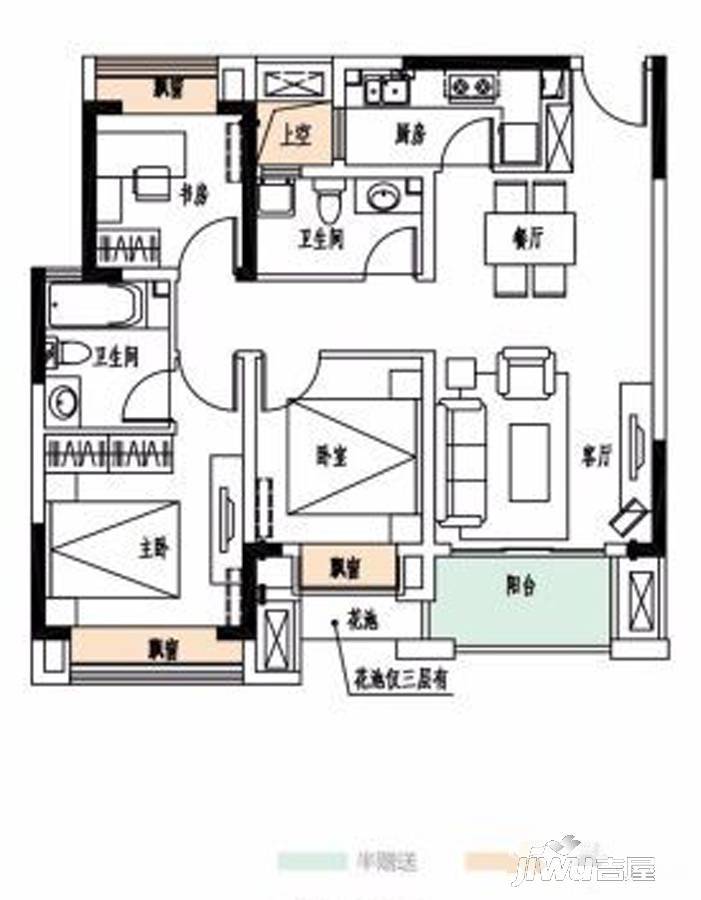 成都融创文旅城3室2厅2卫85㎡户型图