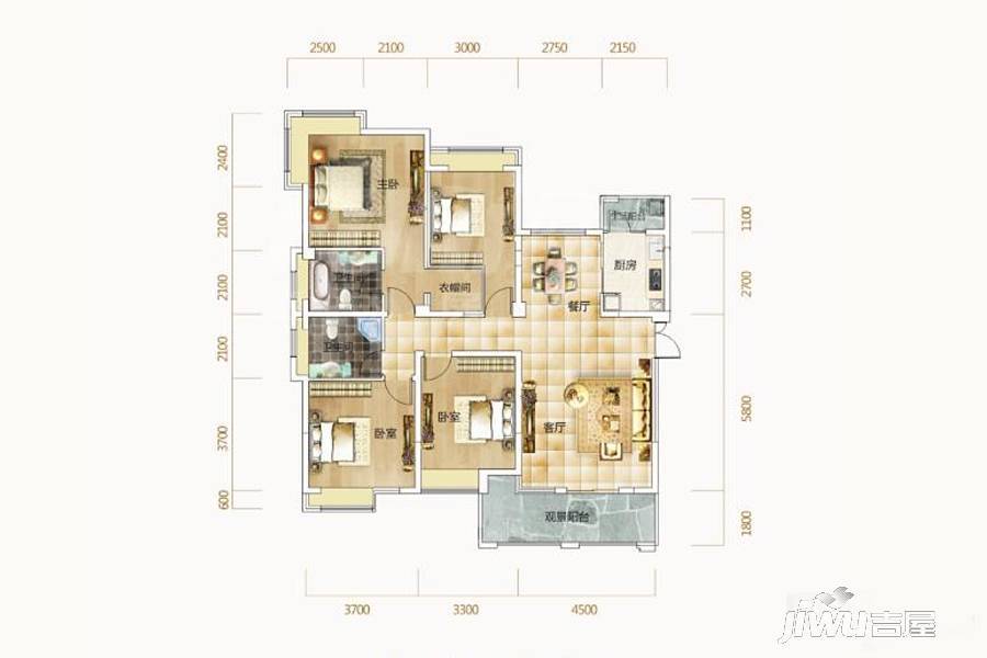 君悦名筑4室2厅2卫140㎡户型图