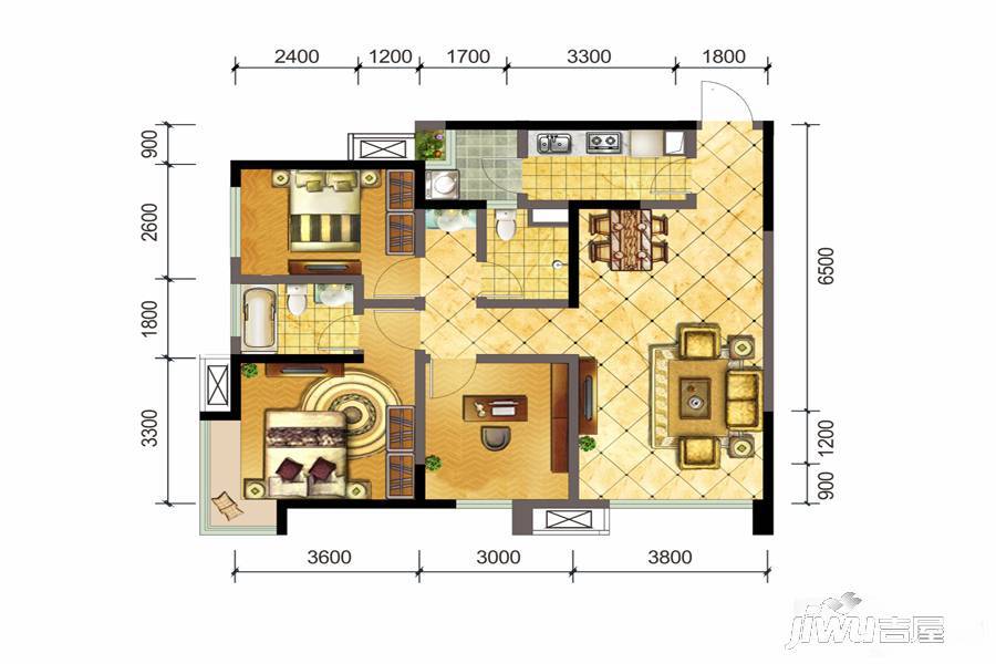 佳年华新生活3室2厅2卫90㎡户型图