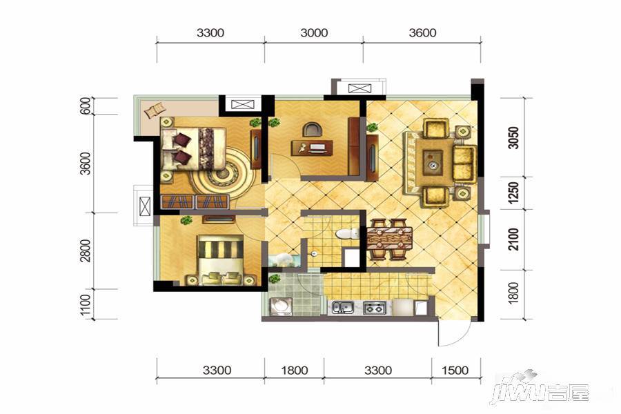 佳年华新生活3室2厅2卫82㎡户型图