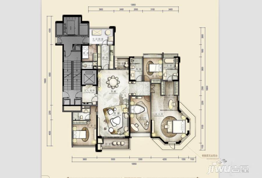 中德英伦世邦4室2厅4卫229㎡户型图