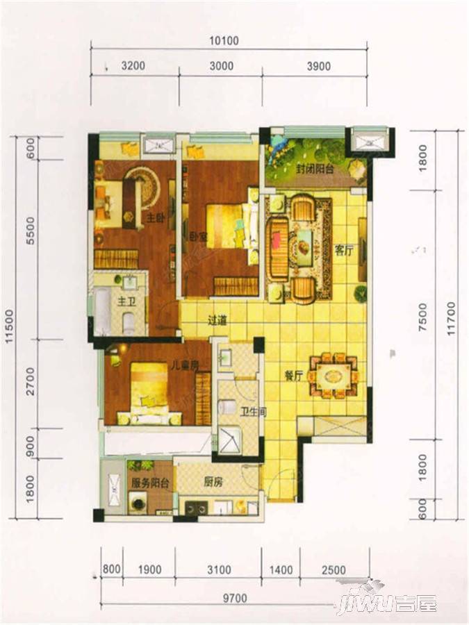 远大林语城3室2厅2卫116㎡户型图