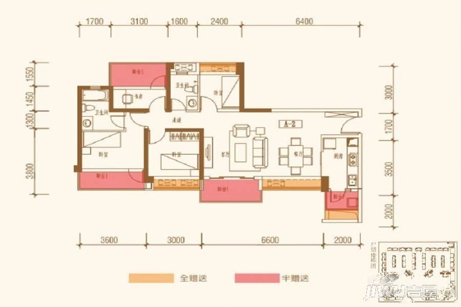 皇冠湖壹号4室2厅2卫110㎡户型图