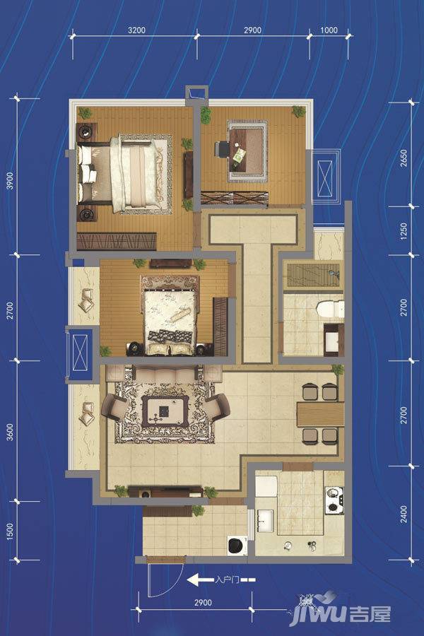 中国铁建北湖国际城3室2厅1卫93㎡户型图