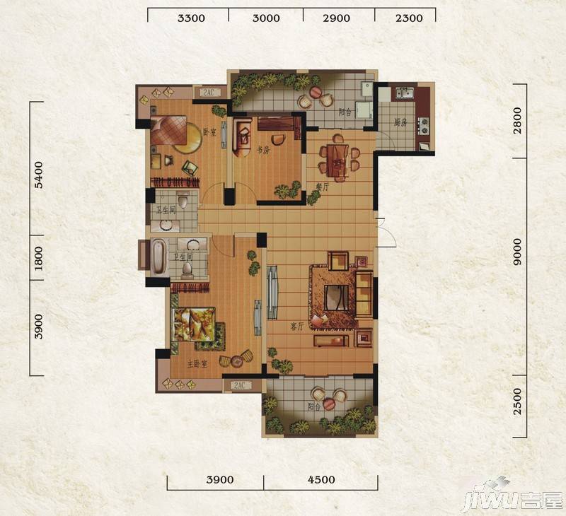 欧郡A区3室2厅2卫137㎡户型图