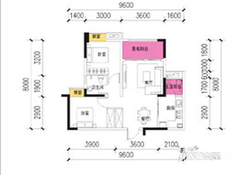 新津老码头2室2厅2卫71.2㎡户型图