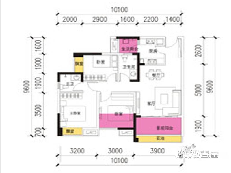 新津老码头2室2厅2卫87.1㎡户型图