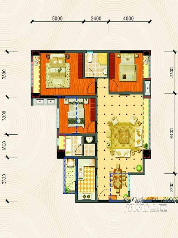 正天时代广场3室2厅2卫109㎡户型图