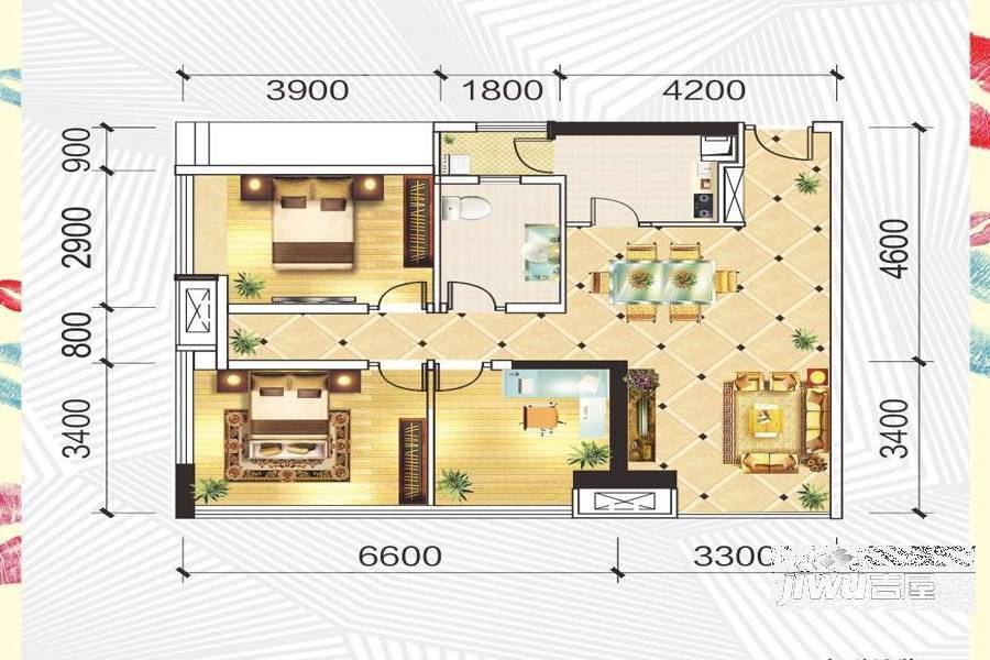 一品CG3室2厅1卫89㎡户型图