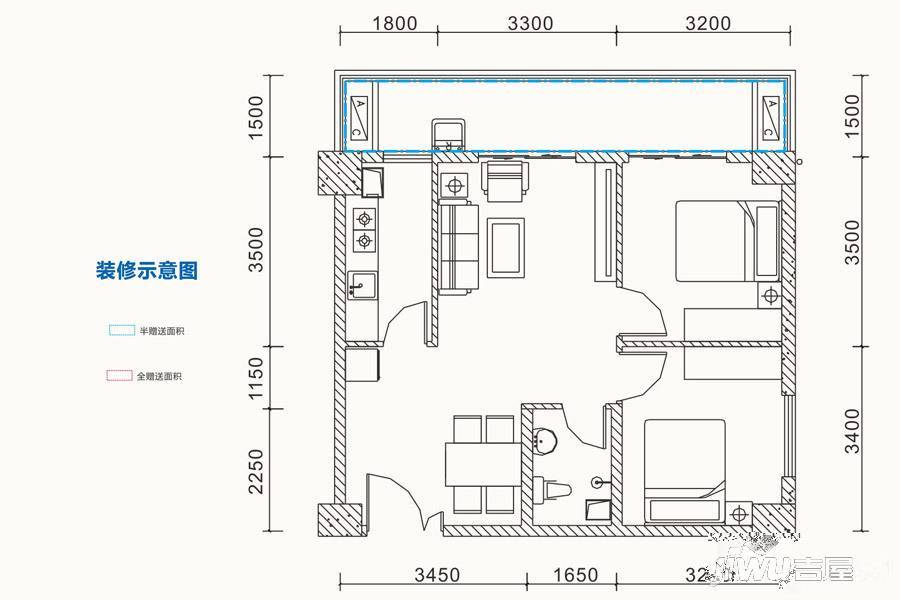 百维广场2室1厅1卫86.1㎡户型图