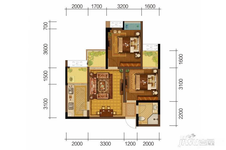 北成8号2室2厅1卫67.9㎡户型图