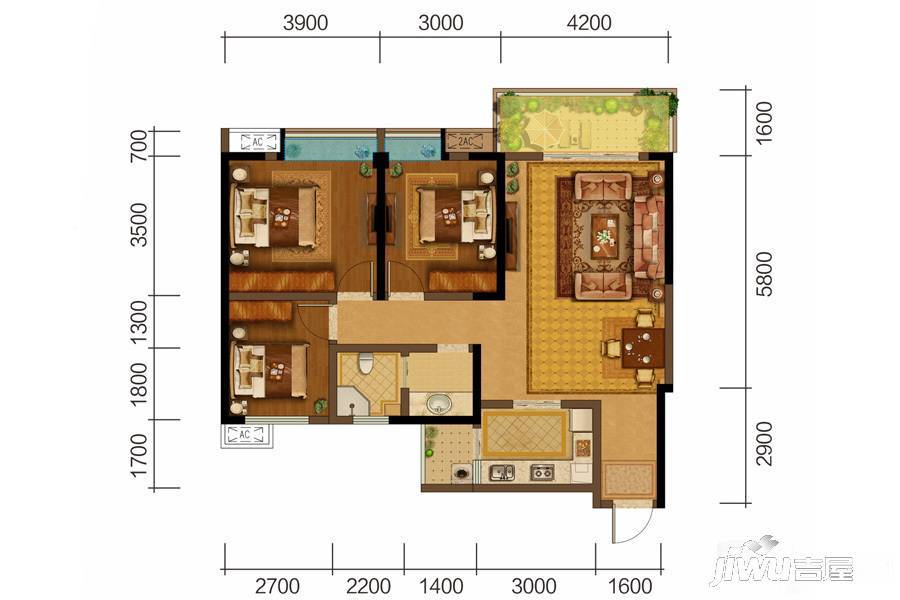 北成8号3室2厅1卫110.2㎡户型图