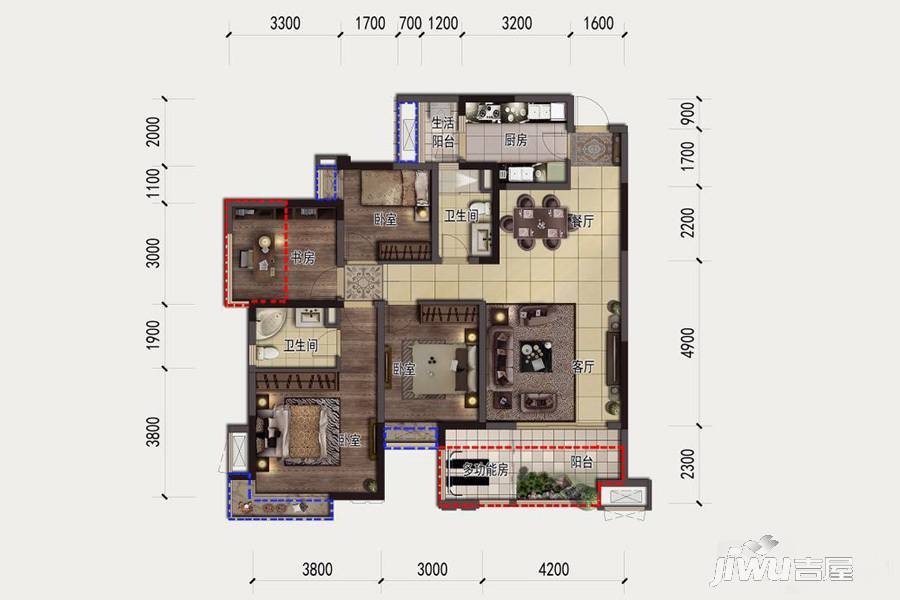 蓝光公园悦府4室2厅2卫124㎡户型图