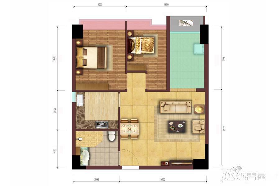 SG珊顿道2室2厅1卫74.5㎡户型图