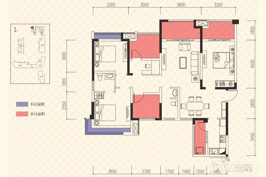 中铁城锦南汇4室2厅2卫131㎡户型图