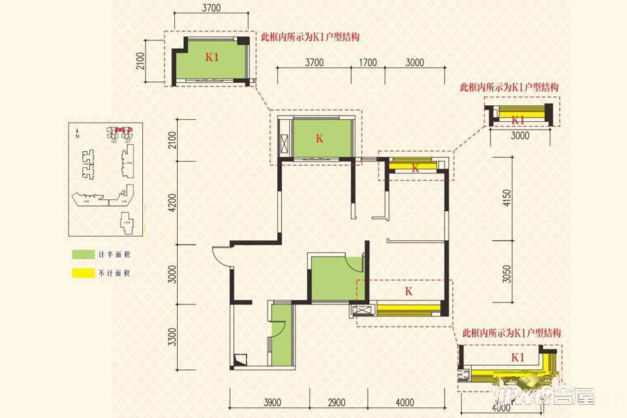 中铁城锦南汇3室2厅1卫91㎡户型图