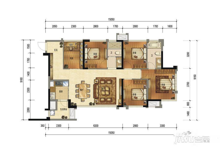 优品道珑苑5室2厅2卫100㎡户型图