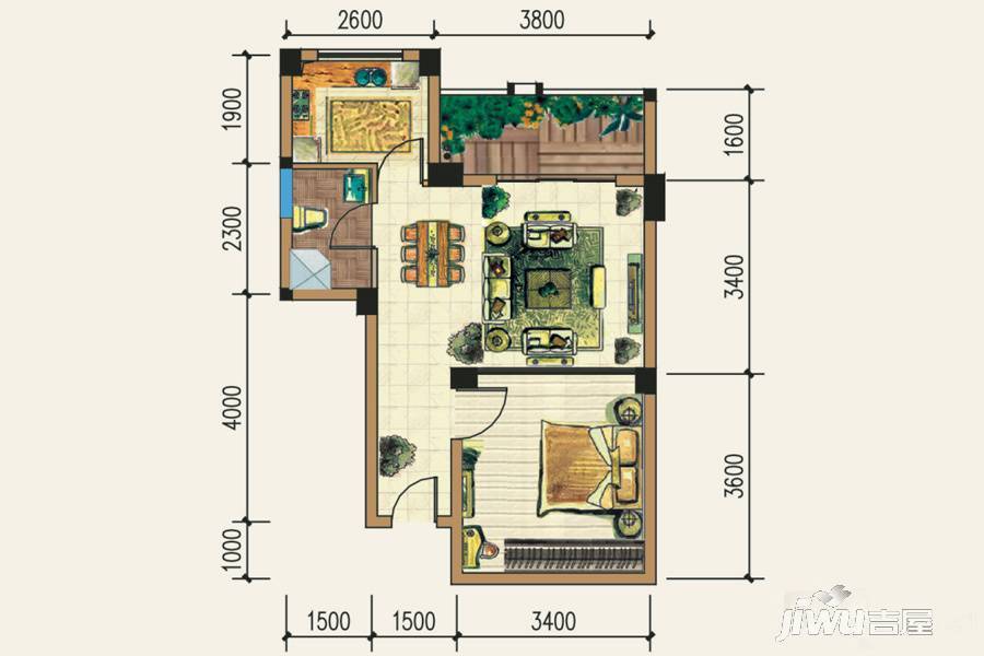 清居坪1室1厅1卫53.5㎡户型图