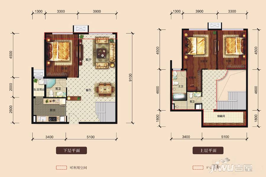 保利国宾首府3室2厅3卫88㎡户型图