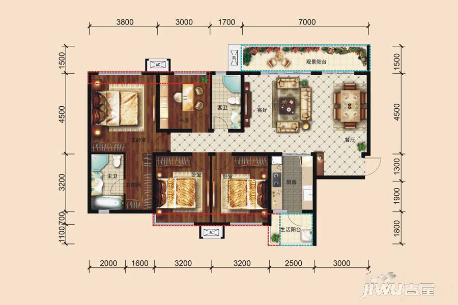 保利国宾首府4室2厅2卫143㎡户型图