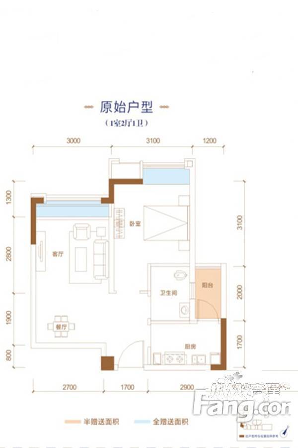 华宇静苑1室2厅1卫47.3㎡户型图