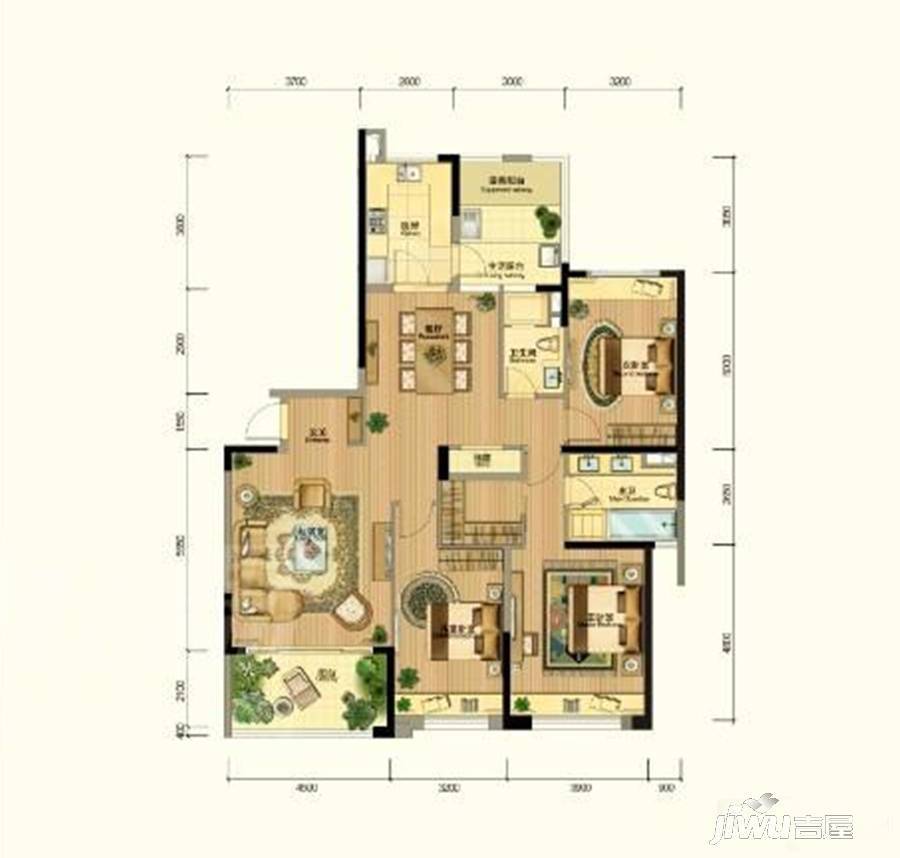 仁恒滨河湾3室2厅2卫176㎡户型图