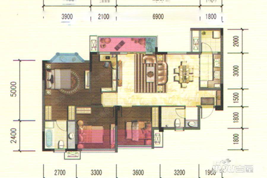 北大资源公园1898商铺3室2厅2卫124㎡户型图