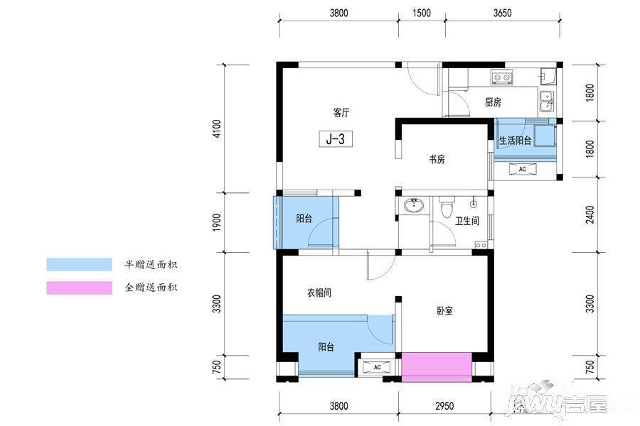 绿岛筑3室2厅1卫79.5㎡户型图