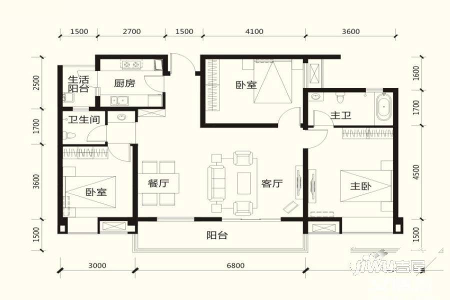 保利西子城3室2厅2卫122㎡户型图