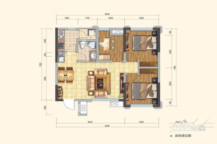 泰博理想城3室2厅1卫72㎡户型图