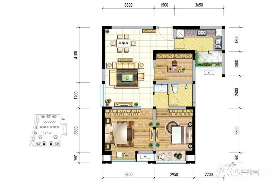 绿岛筑3室2厅1卫79.5㎡户型图