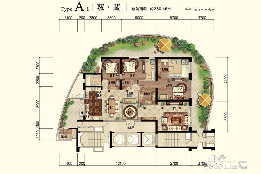 龙湖世纪峰景3室2厅3卫208.5㎡户型图