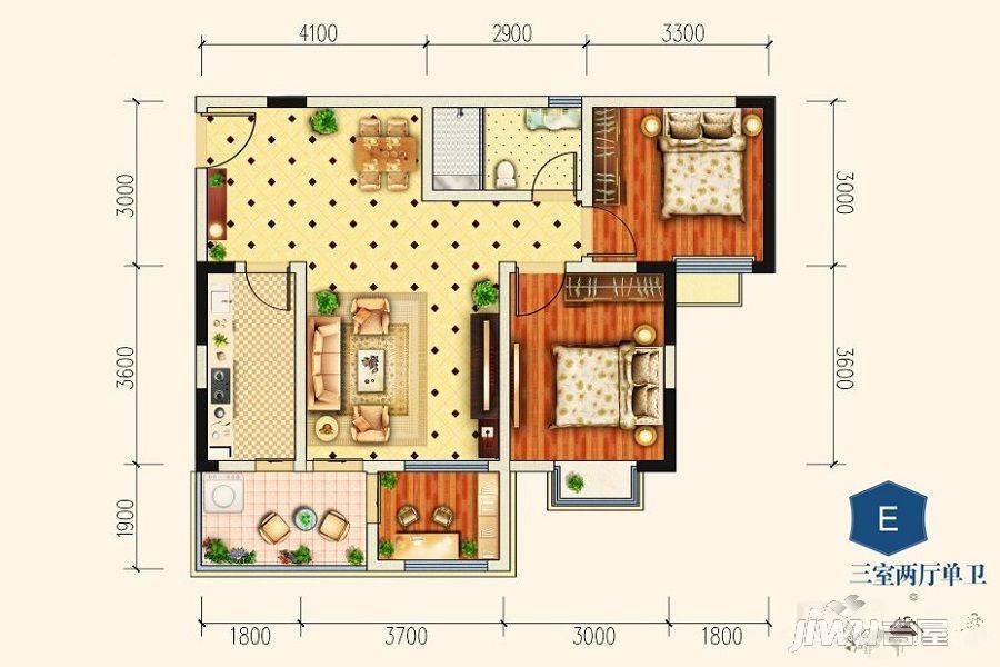 一品雅居3室2厅1卫84.3㎡户型图