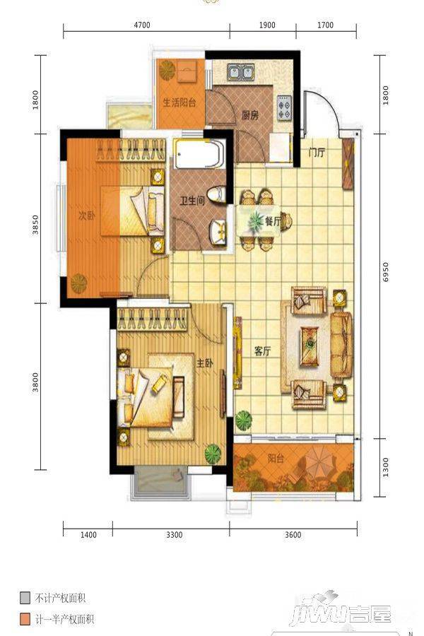 家益凤凰富居2室2厅1卫77㎡户型图