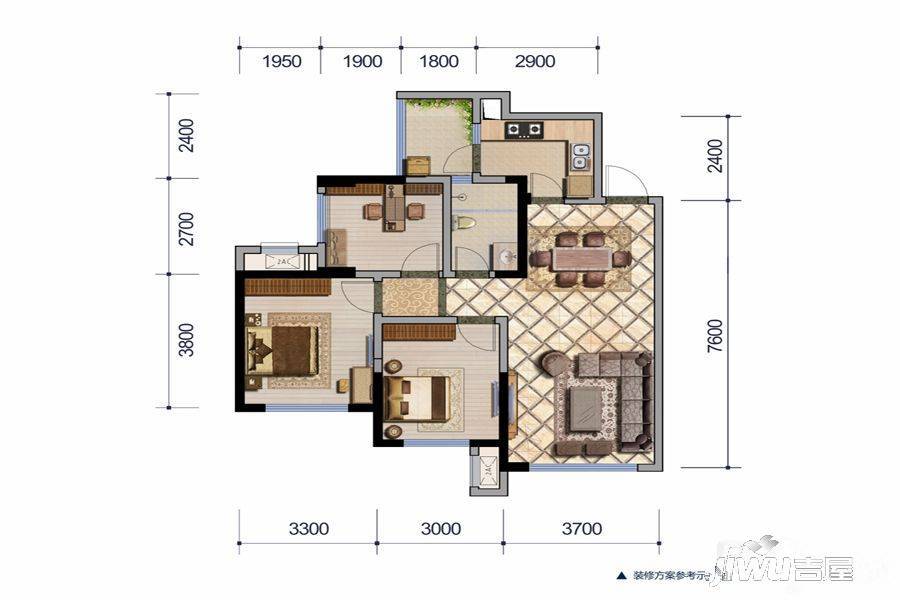 鲁能城3室2厅1卫85㎡户型图