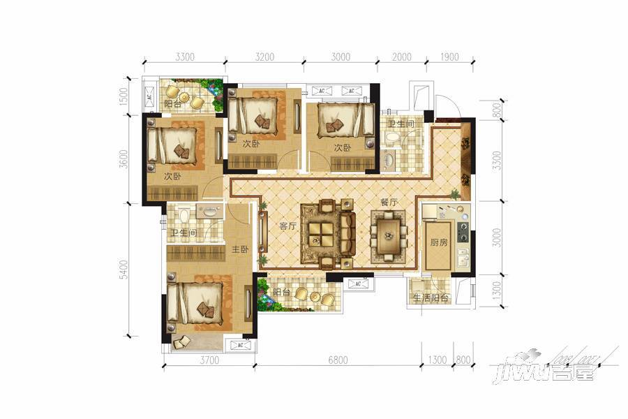 中心城4室2厅2卫126.1㎡户型图