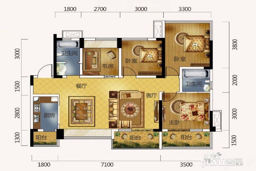 蓝润光华春天4室2厅2卫116㎡户型图