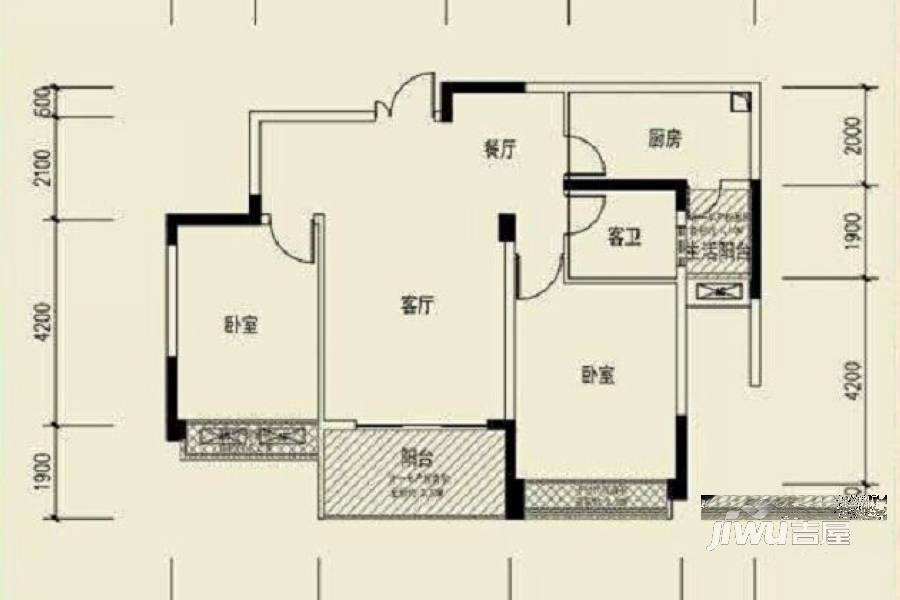 恒大天府半岛2室2厅1卫94㎡户型图