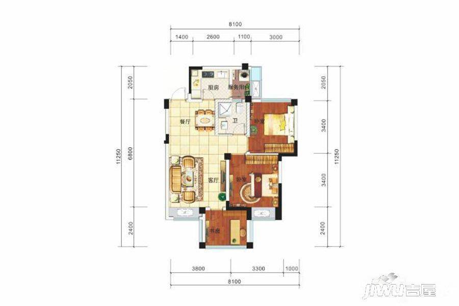 远大林语城八栋洋楼3室2厅1卫71.6㎡户型图